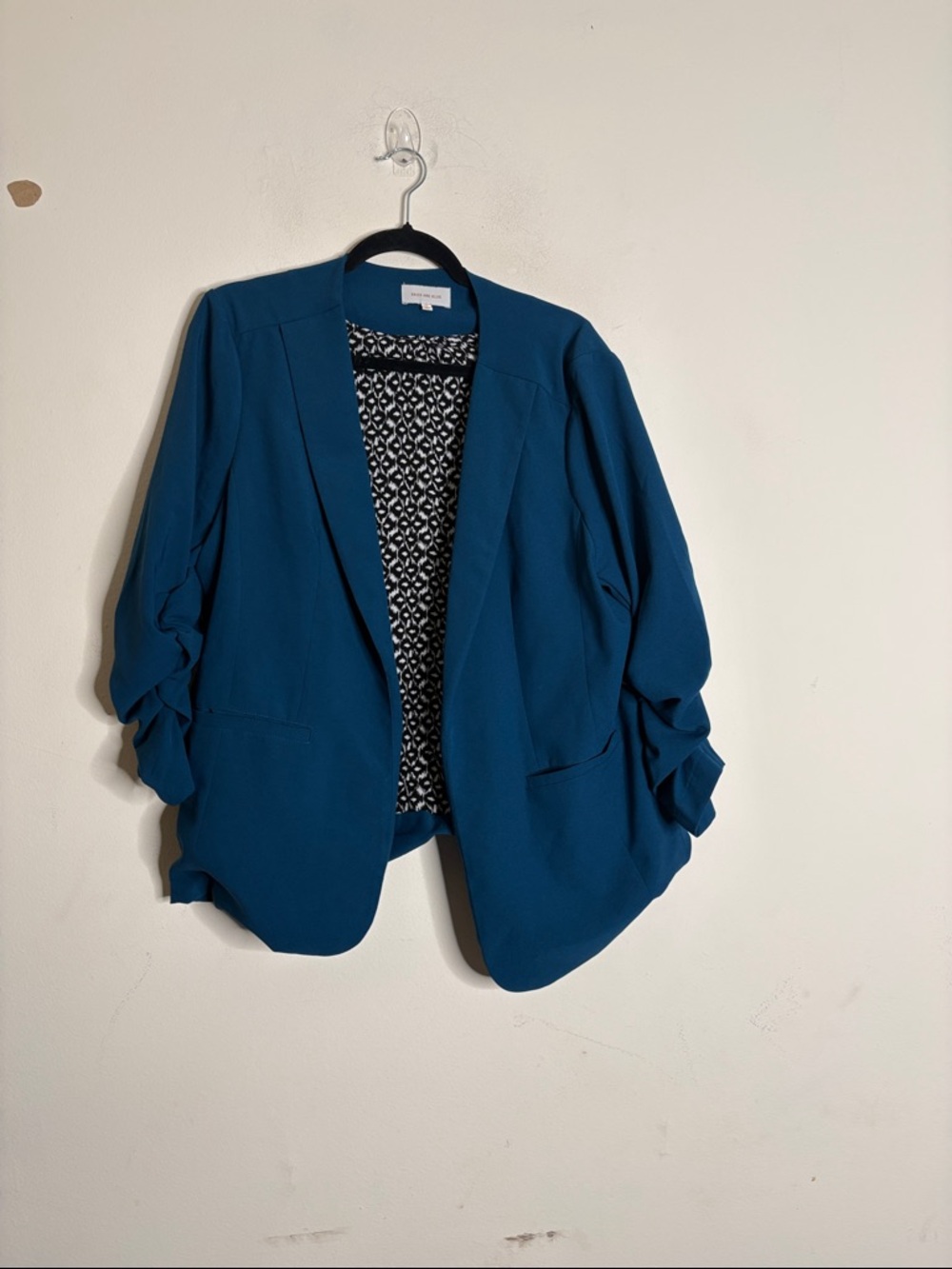 Skies Are Blue Teal Open Ruched-Sleeve Blazer